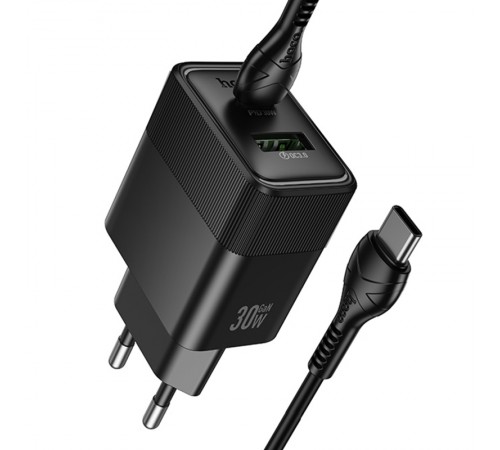 МЗП Hoco CS112A Lounge PD30W+QC3.0 (1USB-A/1C) + кабель Type-C to Type-C Black