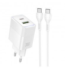МЗП Hoco CS112A Lounge PD30W+QC3.0 (1USB-A/1C) + кабель Type-C to Type-C White