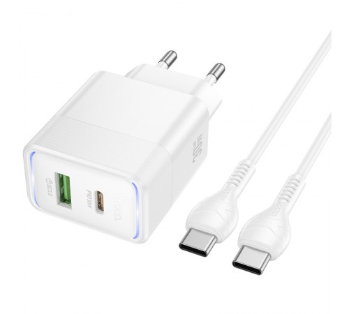 МЗП Hoco CS112A Lounge PD30W+QC3.0 (1USB-A/1C) + кабель Type-C to Type-C White