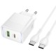 МЗП Hoco CS112A Lounge PD30W+QC3.0 (1USB-A/1C) + кабель Type-C to Type-C White