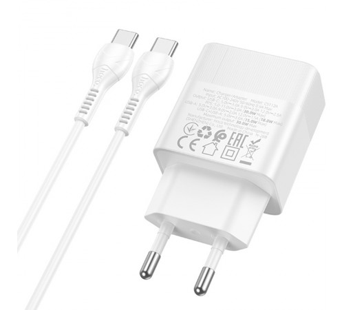 МЗП Hoco CS112A Lounge PD30W+QC3.0 (1USB-A/1C) + кабель Type-C to Type-C White