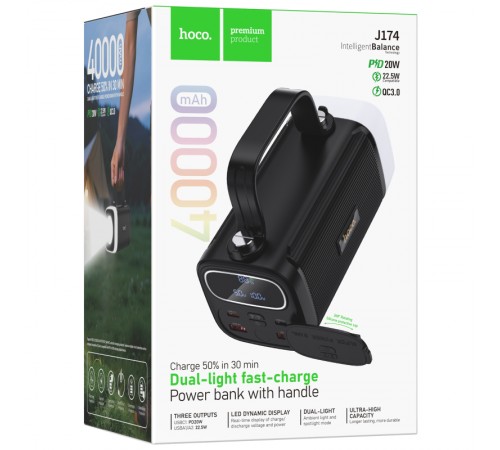 Портативний ЗП Power Bank Hoco J174 Unimpeded 22.5W+PD20W dual lighting 40000 mAh Black