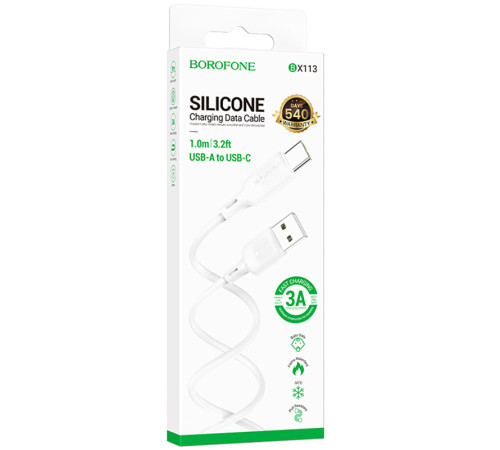 Дата кабель Borofone BX113 Lenny USB to Type-C 3A (1m) White