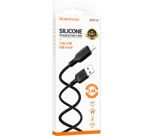 Дата кабель Borofone BX113 Lenny USB to Lightning 2.4A (1m) Black