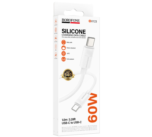 Дата кабель Borofone BX123 Leya Type-C to Type-C 60W (1m) White