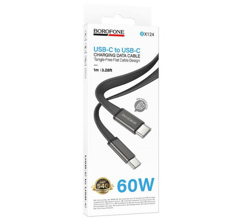 Дата кабель Borofone BX124 Peace Type-C to Type-C 60W (1m) Black