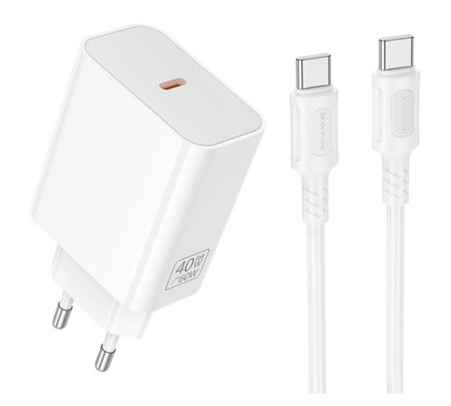 МЗП Borofone BA109A Star PD40W (1USB-C) + кабель Type-C to Type-C White