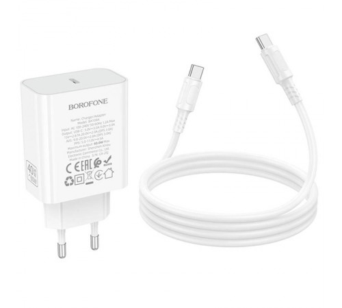 МЗП Borofone BA109A Star PD40W (1USB-C) + кабель Type-C to Type-C White