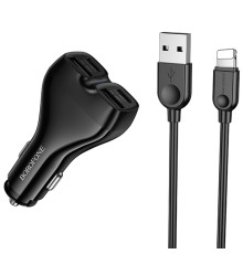 АЗП Borofone BZ35 Leader PD15W+QC3.0 total 30W (2USB-A/2C) + кабель USB to Lightning Black