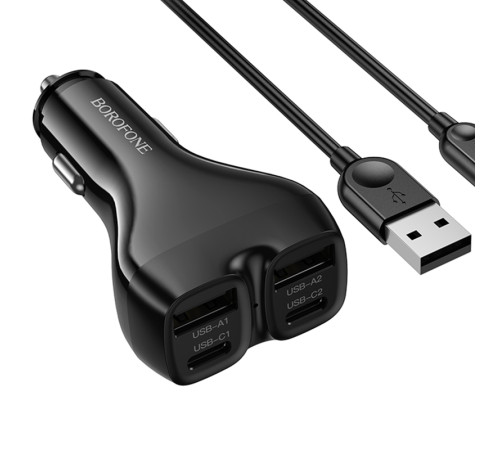 АЗП Borofone BZ35 Leader PD15W+QC3.0 total 30W (2USB-A/2C) + кабель USB to Lightning Black