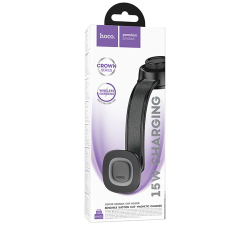 Автотримач з БЗП Hoco HW31 Crown Magnetic Wireless Charging 15W Black / Metal gray