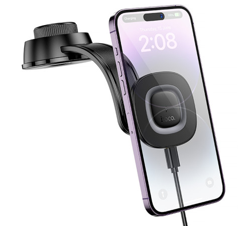 Автотримач з БЗП Hoco HW31 Crown Magnetic Wireless Charging 15W Black / Metal gray
