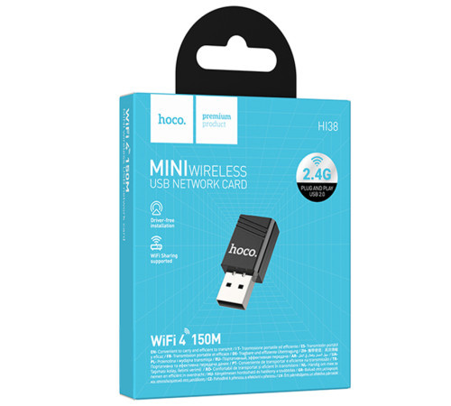 WiFi адаптер Hoco HI38 WiFi4 USB Internal Antenna 150Mbps Black
