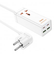 Подовжувач Hoco AC10A Talent PD65W+QC3.0 (2USB-A/2C/1xSocket) (1.5m) White