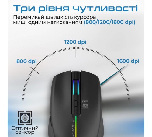 Миша бездротова Promate Kitt Black