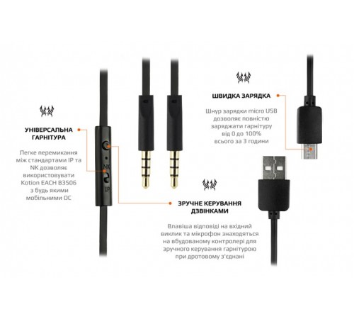 Bluetooth-гарнітура Kotion EACH B3506 Black/Orange (ktb3506bt)