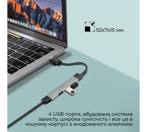 USB-хаб Promate LiteHub-4 USB Type-C Grey