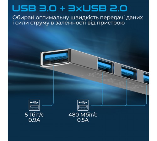 USB-хаб Promate LiteHub-4 USB Type-C Grey