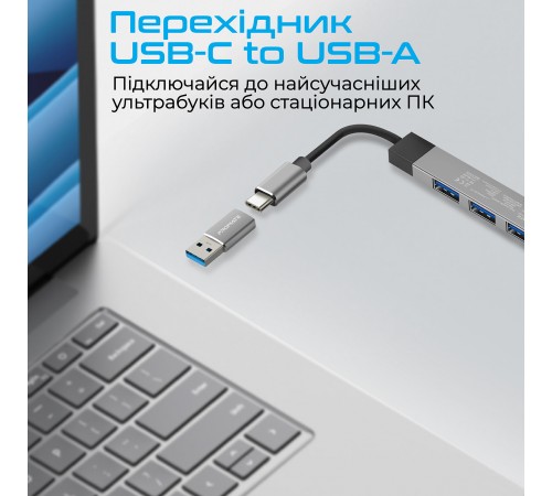 USB-хаб Promate LiteHub-4 USB Type-C Grey