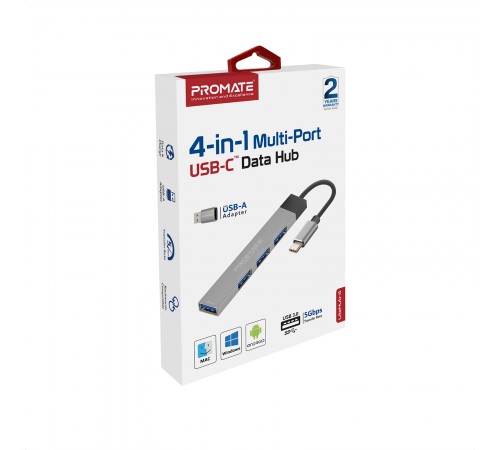 USB-хаб Promate LiteHub-4 USB Type-C Grey