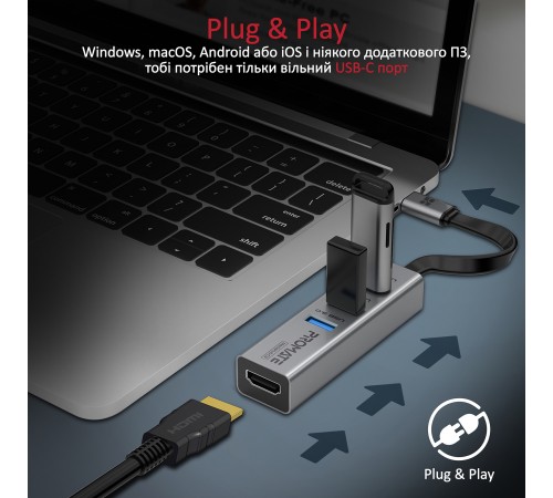 USB-хаб Promate MediaHub-C3 USB Type-C Grey