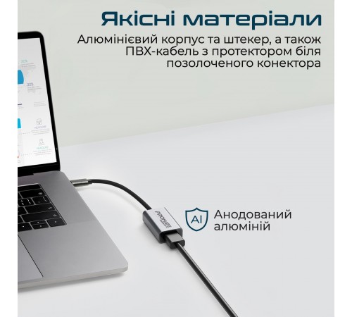 Адаптер Promate USB Type-C - HDMI (M/F) Grey (medialink-h1.grey)