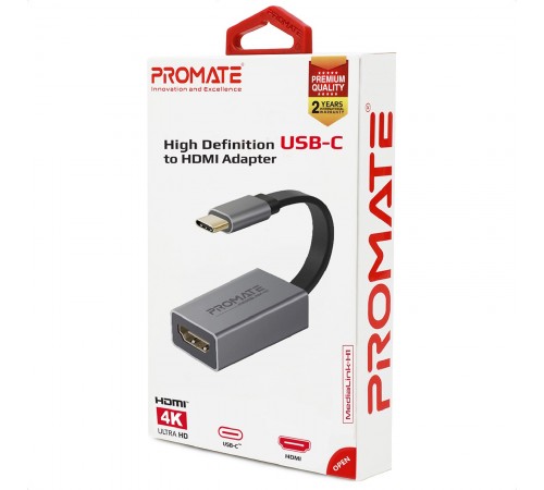 Адаптер Promate USB Type-C - HDMI (M/F) Grey (medialink-h1.grey)