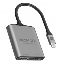 Адаптер Promate USB Type-C - 2xHDMI (M/F) MediaLink-H2 Grey (medialink-h2.grey)