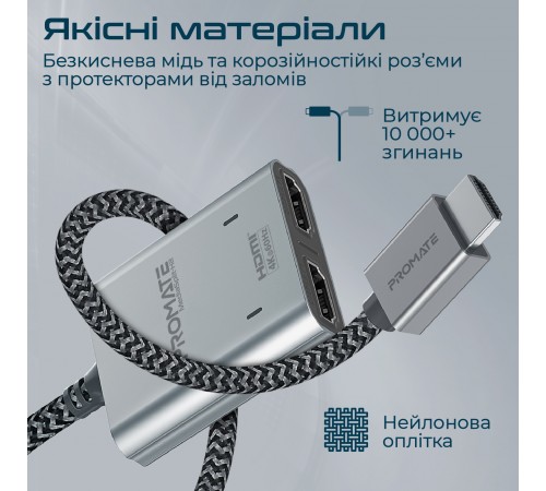 Адаптер Promate HDMI - 2xHDMI (M/F) 1 м Black (mediasplit-h2.black)