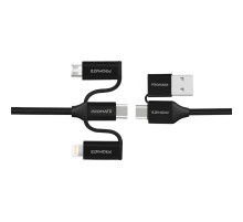 Кабель Promate USB + USB Type-C -  Lightning + micro USB + USB Type-C (M/M), 3 A, 60 W, 1.2 м, PentaPower Black (pentapower.black)