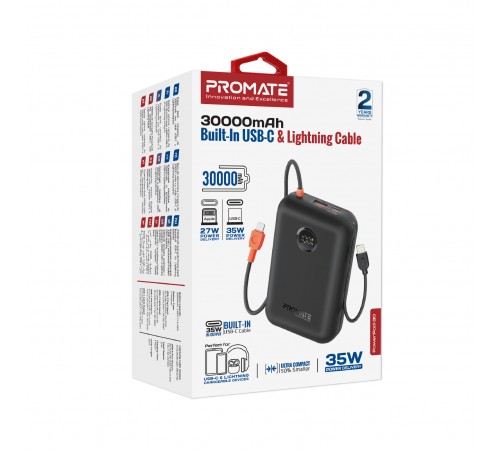 Універсальна мобільна батарея Promate PowerPod-30 30000mAh 35W Black
