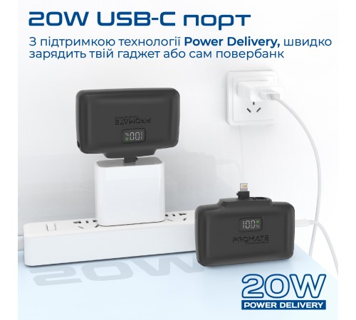 Універсальна мобільна батарея Promate PowerUp-10Duo 10000mAh 20W Black