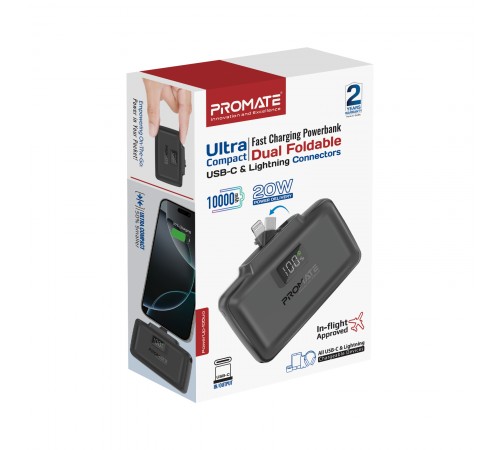Універсальна мобільна батарея Promate PowerUp-10Duo 10000mAh 20W Black