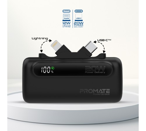 Універсальна мобільна батарея Promate PowerUp-Duo 5000mAh 20W Black