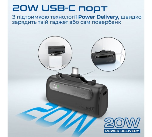 Універсальна мобільна батарея Promate PowerUp-Duo 5000mAh 20W Black