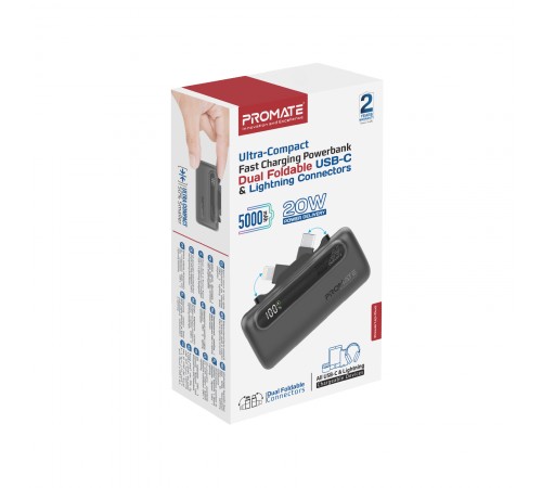 Універсальна мобільна батарея Promate PowerUp-Duo 5000mAh 20W Black