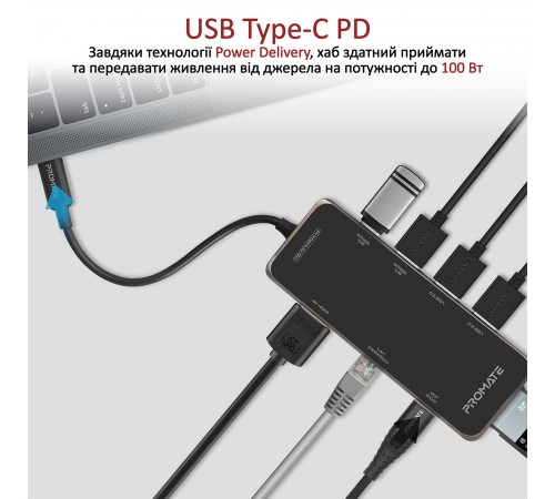 USB-хаб Promate PrimeHub USB Type-С 7-в-1 (primehub-go.grey)