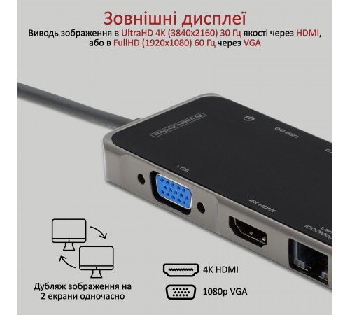 USB-хаб Promate PrimeHub-Pro USB Type-C Grey