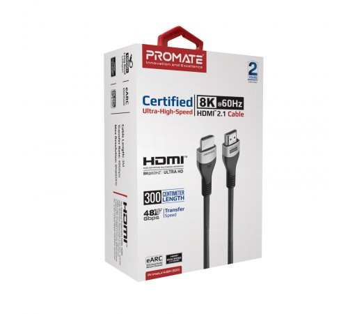 Кабель Promate PrimeLink HDMI - HDMI v.2.1, (M/M), 3 м, Grey (primelink8k-300.grey)
