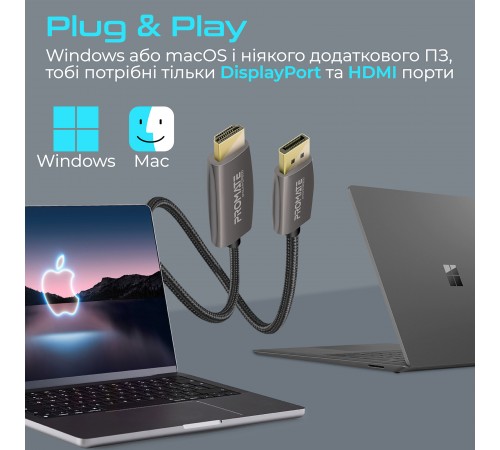 Кабель Promate DisplayPort - HDMI V 2.0 (M/M), 2 м, Black (prolink-dp200.black)