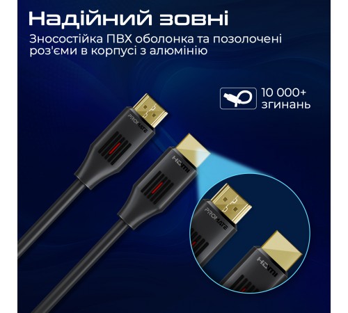 Кабель Promate HDMI - HDMI (M/M), 10 м, Black (prolink4k60-10m)