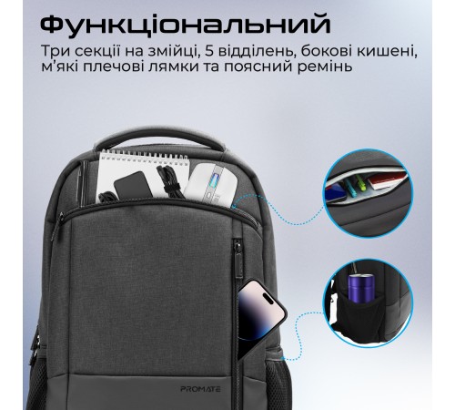 Рюкзак для ноутбука Promate Satchel BP 15.6" Black