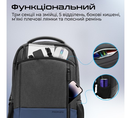 Рюкзак для ноутбука Promate Satchel BP 15.6" Blue