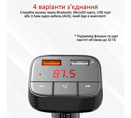 FM-трансмітер Promate SmarTune-2+ Black