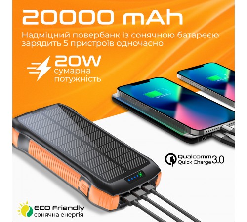 Універсальна мобільна батарея Promate SolarTank-20PDQI 20W 20000mAh Black