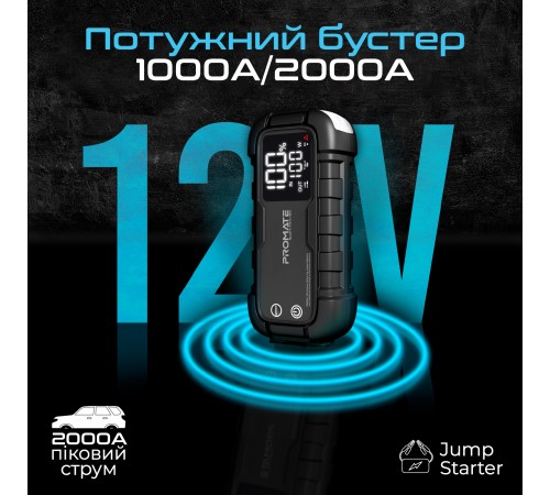 Пускозарядний пристрій Promate SparkTank-20 20000mAh 1000A/2000A Jump Starter Black Пускозарядний пристрій Promate SparkTank-20 20000mAh 1000A/2000A Jump Starter Black