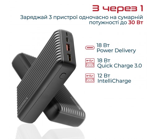 Універсальна мобільна батарея Promate Titan-30 Black 30000mAh