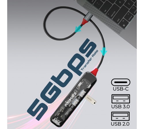 USB-хаб Promate TransHub-Lite USB Type-C Grey