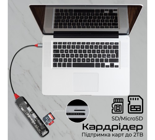 USB-хаб Promate TransHub-Lite USB Type-C Grey