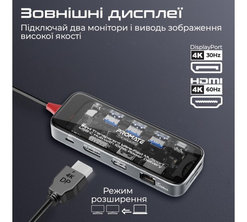 USB-хаб Promate TransHub-Pro USB Type-C Grey